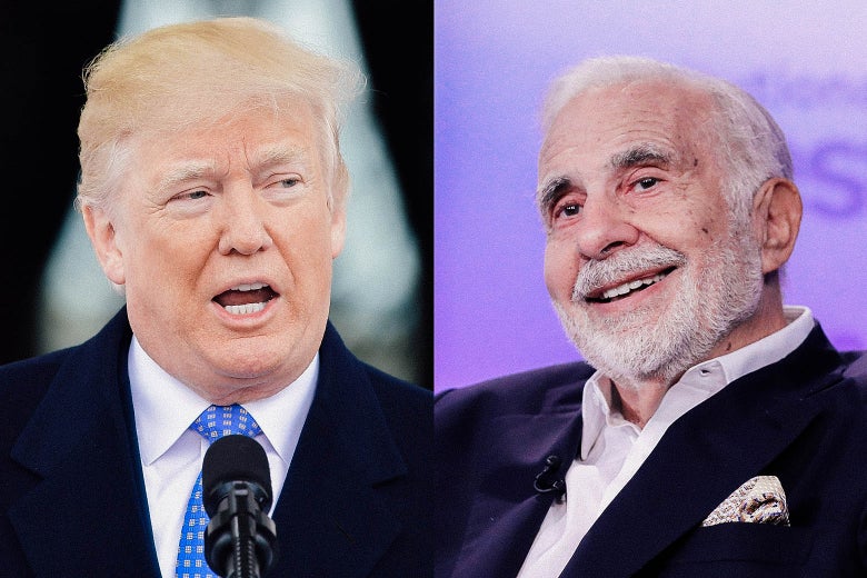 Side-by-side photos of Donald Trump and Carl Icahn.